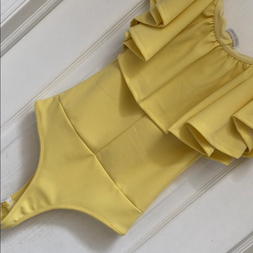 YELLOW OFF SHOULDER RUFFLE BODY SUIT - Picture 8 of 8